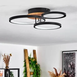 hofstein Plafonnier Avelal LED Brun, Couleur bois, Noir, 1 lumière