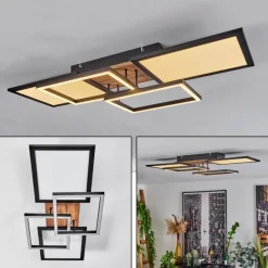 hofstein Plafonnier Avelal LED Brun, Couleur bois, Noir, 1 lumière