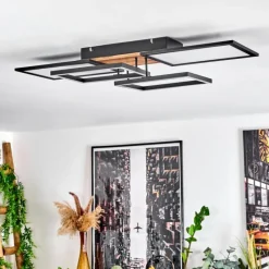 hofstein Plafonnier Avelal LED Brun, Couleur bois, Noir, 1 lumière