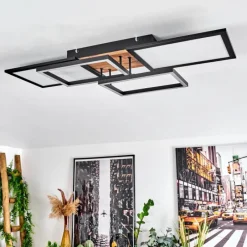 hofstein Plafonnier Avelal LED Brun, Couleur bois, Noir, 1 lumière