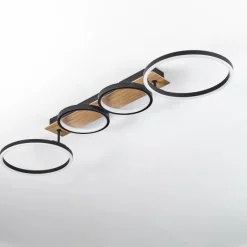 hofstein Plafonnier Avelal LED Brun, Couleur bois, Noir, 1 lumière