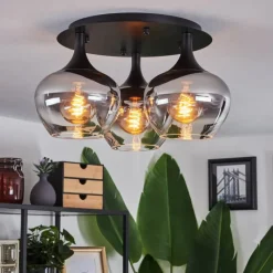 Suspension Verre Fumé-hofstein Plafonnier Azurara Noir, 3 lumières