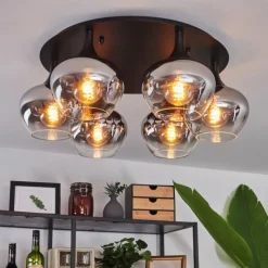 Suspension Verre Fumé-hofstein Plafonnier Azurara Noir, 6 lumières