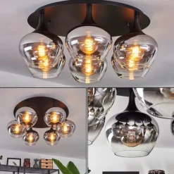 Suspension Verre Fumé-hofstein Plafonnier Azurara Noir, 6 lumières