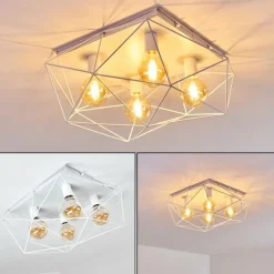 Lampes Industrielles-hofstein Plafonnier Babol Blanc, 4 lumières