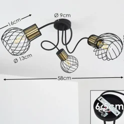 Lampes Dorées-hofstein Plafonnier Bacau Noir, 3 lumières