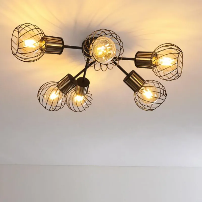 Lampes Dorées-hofstein Plafonnier Bacau Noir, 6 lumières