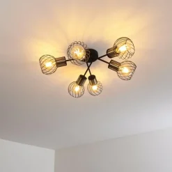 Lampes Dorées-hofstein Plafonnier Bacau Noir, 6 lumières