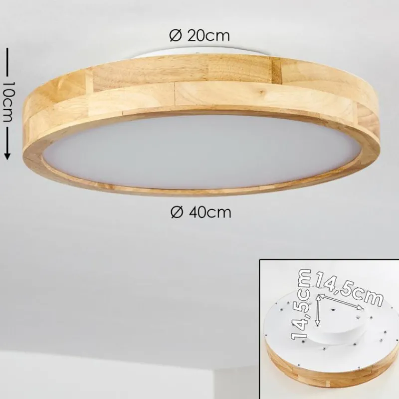 hofstein Plafonnier Bagaha LED Bois clair, 1 lumière, Télécommandes