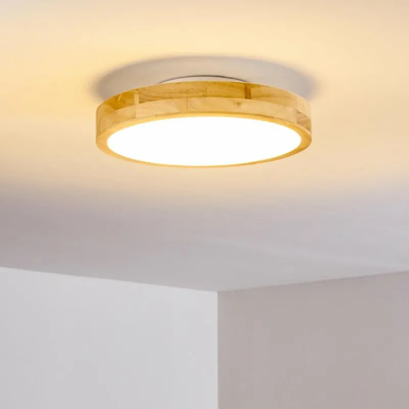 hofstein Plafonnier Bagaha LED Bois clair, 1 lumière, Télécommandes