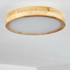 hofstein Plafonnier Bagaha LED Bois clair, 1 lumière, Télécommandes