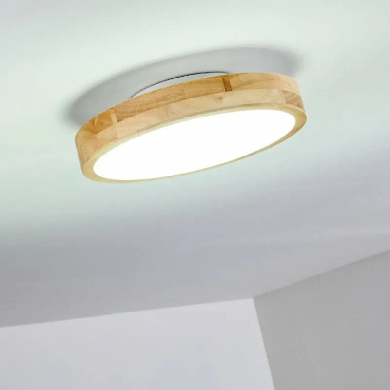 hofstein Plafonnier Bagaha LED Bois clair, 1 lumière, Télécommandes