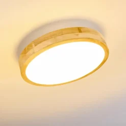 hofstein Plafonnier Bagaha LED Bois clair, 1 lumière, Télécommandes