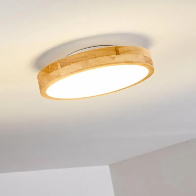 hofstein Plafonnier Bagaha LED Bois clair, 1 lumière, Télécommandes