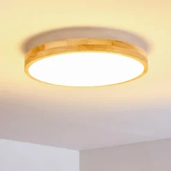 hofstein Plafonnier Bagaha LED Bois clair, 1 lumière, Télécommandes