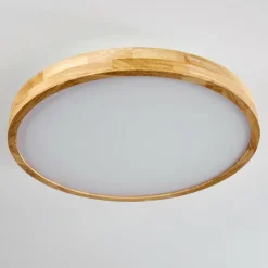 hofstein Plafonnier Bagaha LED Bois clair, 1 lumière, Télécommandes