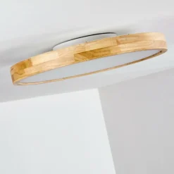 hofstein Plafonnier Bagaha LED Bois clair, 1 lumière, Télécommandes