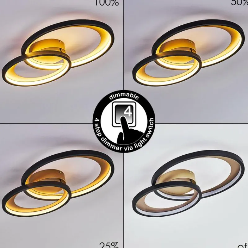 Lampes Dorées-hofstein Plafonnier Baiyin LED Noir doré, 1 lumière