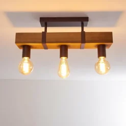 Lampes Vintages & Rétros-hofstein Plafonnier Balakovo Bois clair, Rouille, 3 lumières