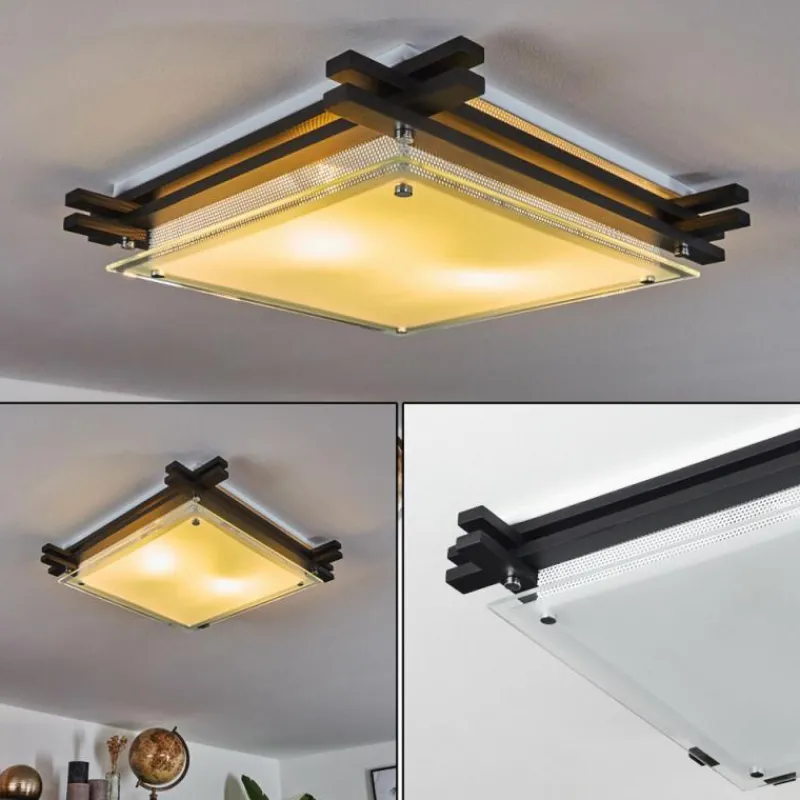 Lampes En Bois-hofstein Plafonnier Balouta Noir, Blanc, 2 lumières