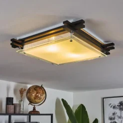 Lampes En Bois-hofstein Plafonnier Balouta Noir, Blanc, 2 lumières