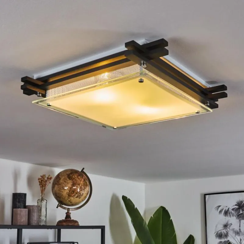 Lampes En Bois-hofstein Plafonnier Balouta Noir, Blanc, 2 lumières