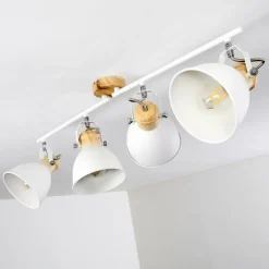 Luminaires Rustiques-hofstein Plafonnier Banjul Bois clair, Blanc, 4 lumières