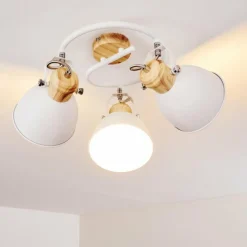 Luminaires Rustiques-hofstein Plafonnier Banjul Bois clair, Blanc, 3 lumières