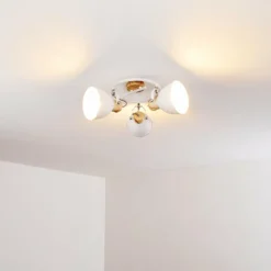 Luminaires Rustiques-hofstein Plafonnier Banjul Bois clair, Blanc, 3 lumières