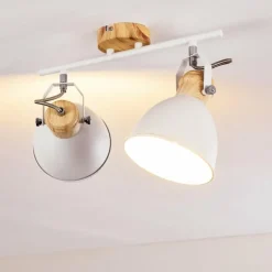 Luminaires Rustiques-hofstein Plafonnier Banjul Bois clair, Blanc, 2 lumières