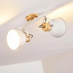 Luminaires Rustiques-hofstein Plafonnier Banjul Bois clair, Blanc, 2 lumières