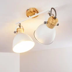 Luminaires Rustiques-hofstein Plafonnier Banjul Bois clair, Blanc, 2 lumières