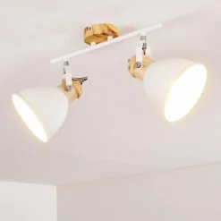 Luminaires Rustiques-hofstein Plafonnier Banjul Bois clair, Blanc, 2 lumières