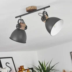 Lampes Industrielles-hofstein Plafonnier Banjul Gris, Bois clair, 2 lumières