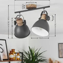 Lampes Industrielles-hofstein Plafonnier Banjul Gris, Bois clair, 2 lumières