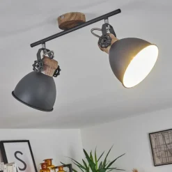 Lampes Industrielles-hofstein Plafonnier Banjul Gris, Bois clair, 2 lumières