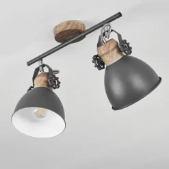Lampes Industrielles-hofstein Plafonnier Banjul Gris, Bois clair, 2 lumières