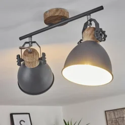 Lampes Industrielles-hofstein Plafonnier Banjul Gris, Bois clair, 2 lumières
