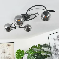 Luminaires Rustiques-hofstein Plafonnier Barasat LED Noir, 4 lumières