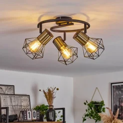 Lampes Industrielles-hofstein Plafonnier Bardhaman Noir, 3 lumières