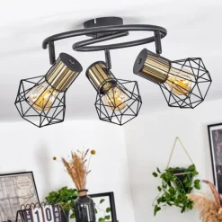 Lampes Industrielles-hofstein Plafonnier Bardhaman Noir, 3 lumières