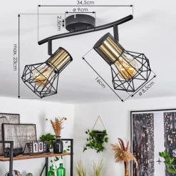 Lampes Industrielles-hofstein Plafonnier Bardhaman Noir, 2 lumières