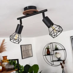 hofstein Plafonnier Baripada Bois foncé, Noir, 2 lumières