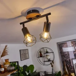 hofstein Plafonnier Baripada Bois foncé, Noir, 2 lumières