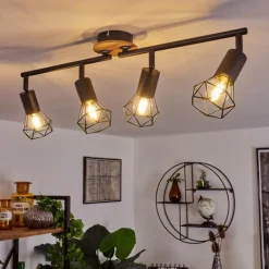 hofstein Plafonnier Baripada Bois foncé, Noir, 4 lumières