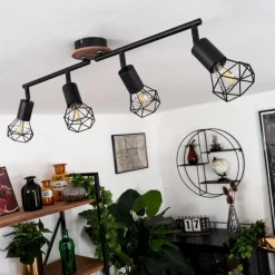 hofstein Plafonnier Baripada Bois foncé, Noir, 4 lumières