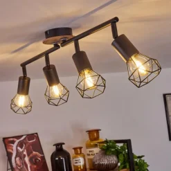 hofstein Plafonnier Baripada Bois foncé, Noir, 4 lumières