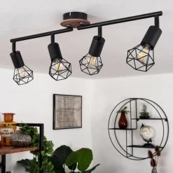 hofstein Plafonnier Baripada Bois foncé, Noir, 4 lumières