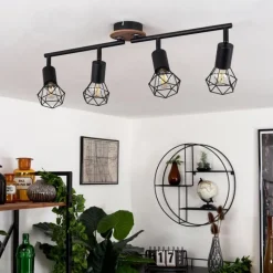 hofstein Plafonnier Baripada Bois foncé, Noir, 4 lumières