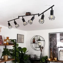 hofstein Plafonnier Baripada Bois foncé, Noir, 6 lumières